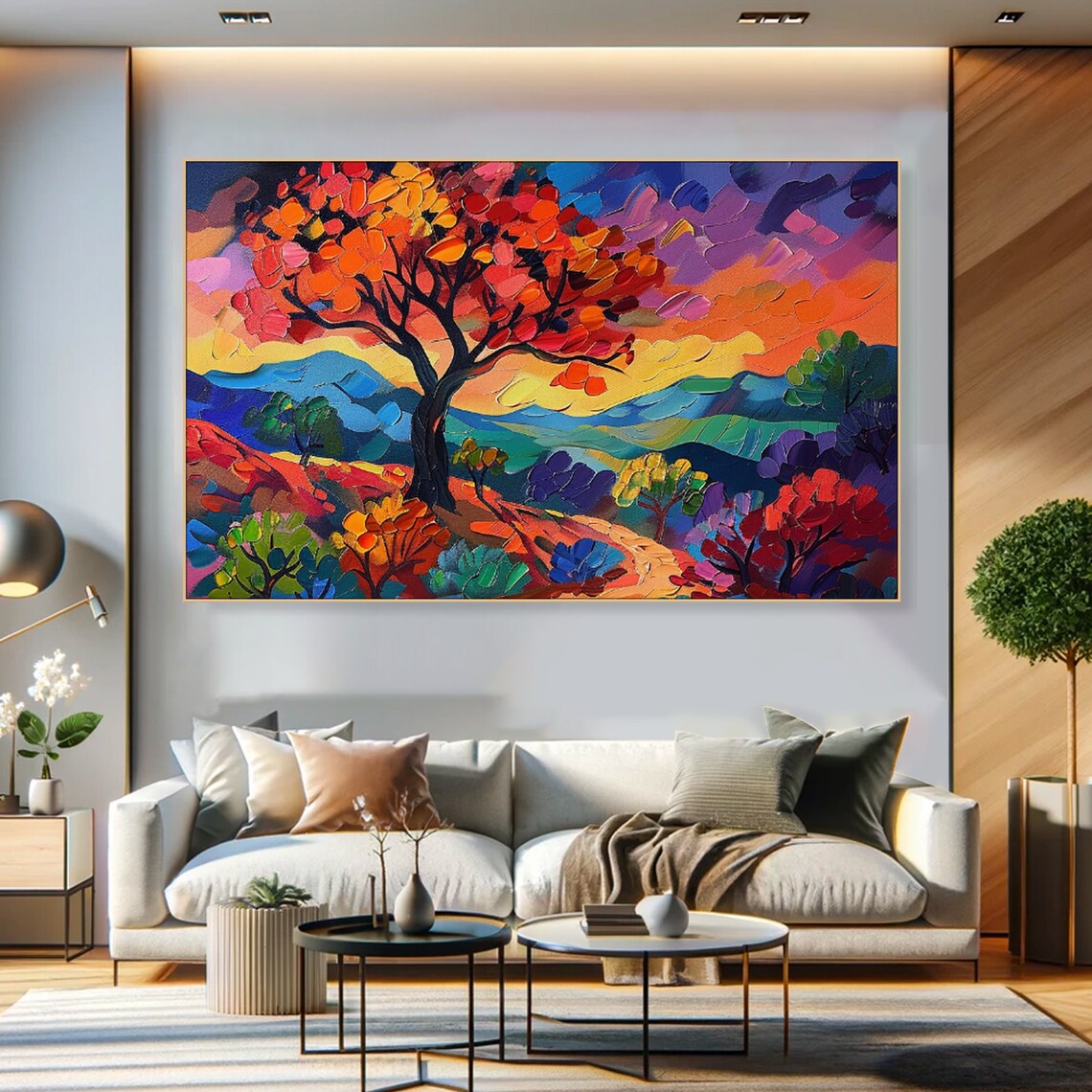 Rainbow Tree Vibrant Autumn Landscape Dreamy Impasto Nature Poster - Image 4