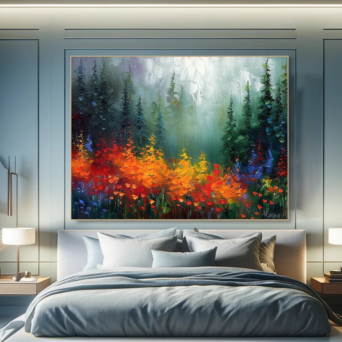 Impasto Textured Tree in Tranquil Forest Art Print - Image 6
