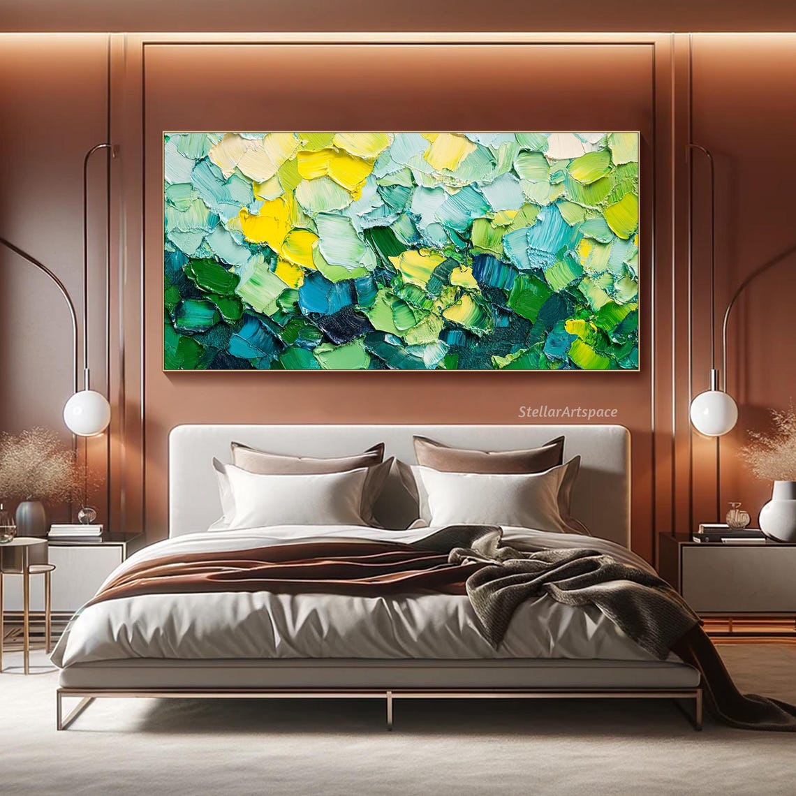 Green Yellow Blue Abstract Textured Impasto Palette Knife Wall Art - Image 6