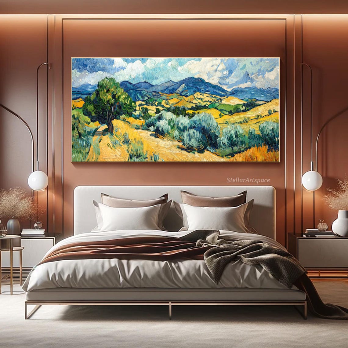 Golden Countryside Cypress Hills Van Gogh Style Impasto Art Poster - Image 2