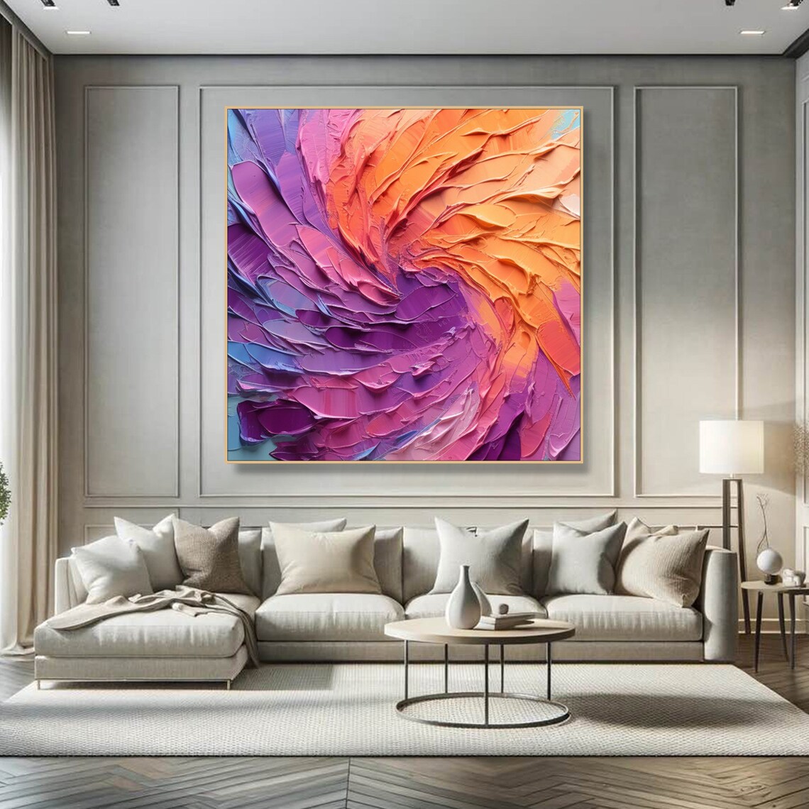Purple Orange Petal Swirl Abstract Textured Impasto Floral Poster - Image 5