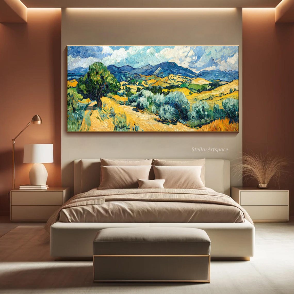 Golden Countryside Cypress Hills Van Gogh Style Impasto Art Poster - Image 5