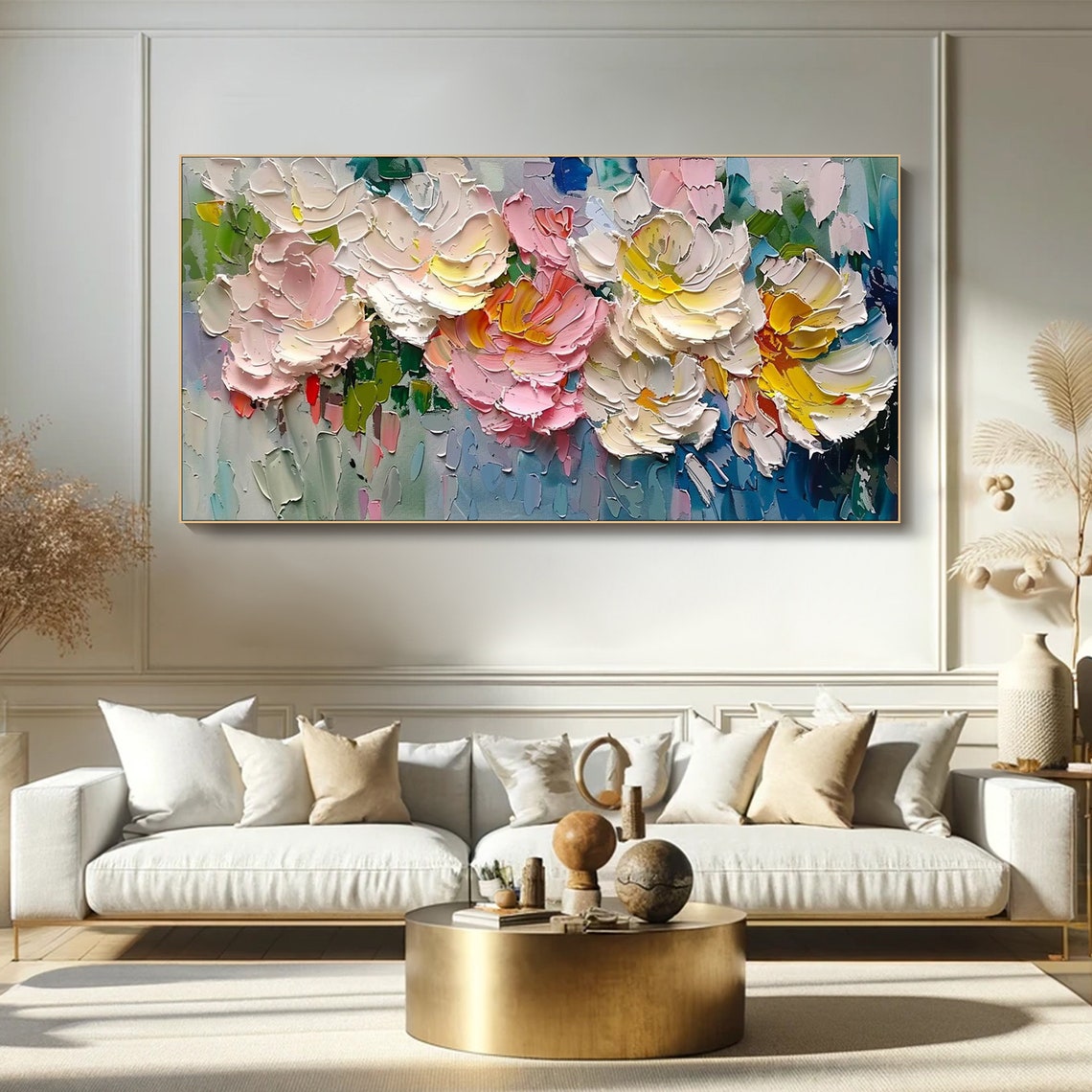 Pastel Peony Blossoms Pink White Yellow Soft Impasto Floral Poster - Image 6