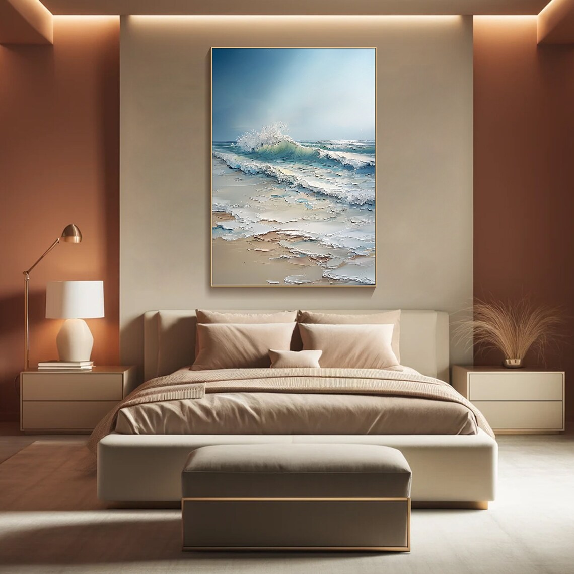Blue Ocean Wave Impasto Art Print, Minimalist - Image 4