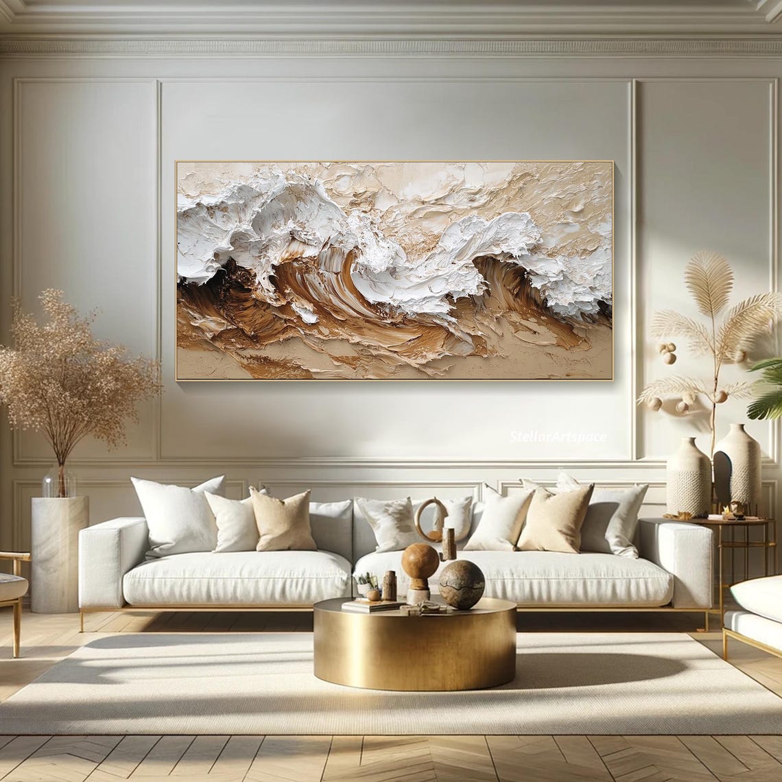 Neutral Ocean Wave Beige White Abstract Surf Impasto Modern Poster - Image 4