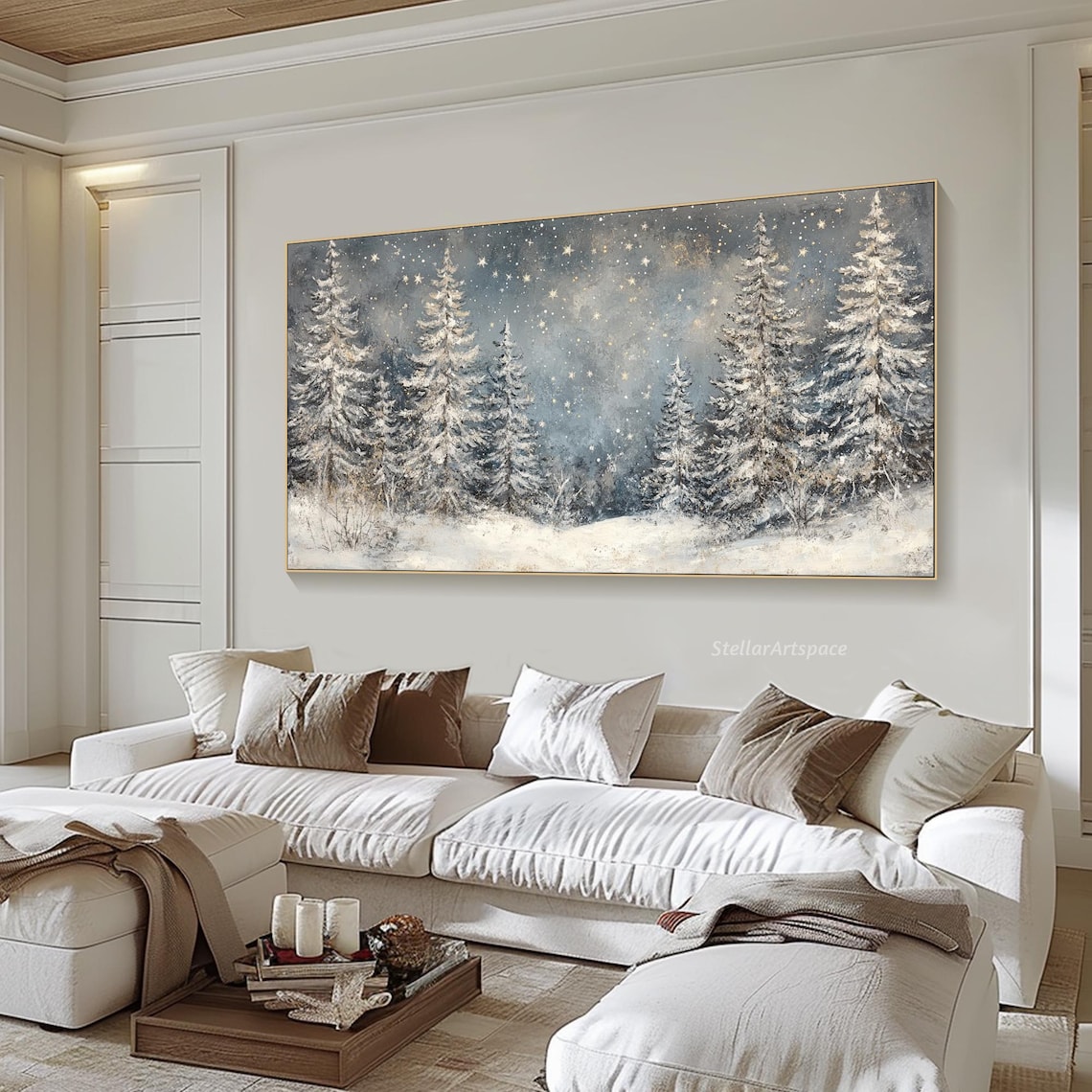 Winter Forest Starlit Art Print, Panoramic Snowy Pines - Image 5