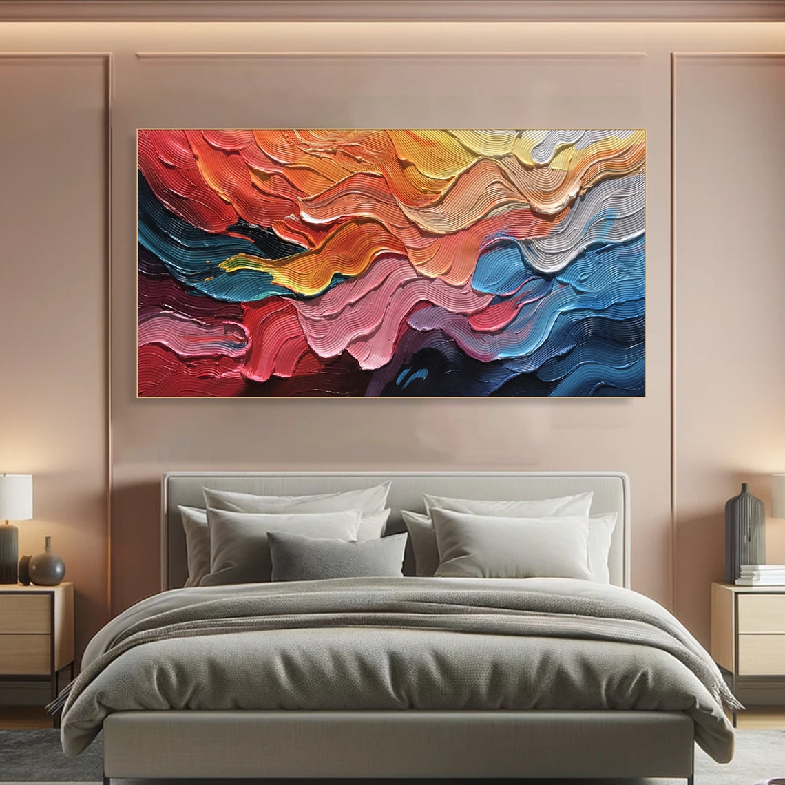 Rainbow Wave Swirls Red Orange Blue Textured Impasto Art Poster - Image 4