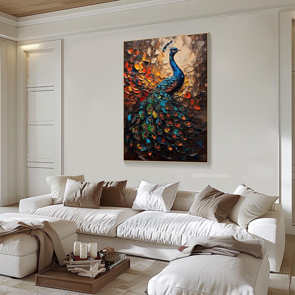 Peacock Oil Painting, Modern Home Decor Art Print - Image 6