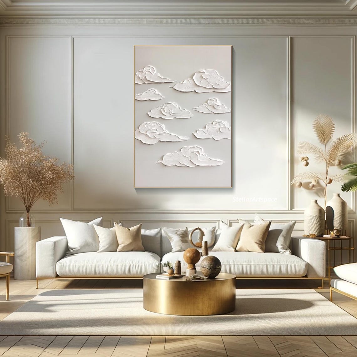 White Sculpted Clouds Minimalist Relief Sky Neutral Cloud Art Poster - Image 2