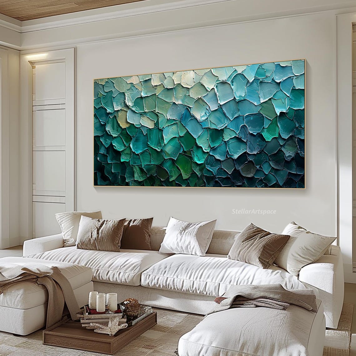 Green Leaf Texture Teal Overlapping Leaves Abstract Nature Wall Art - Image 6