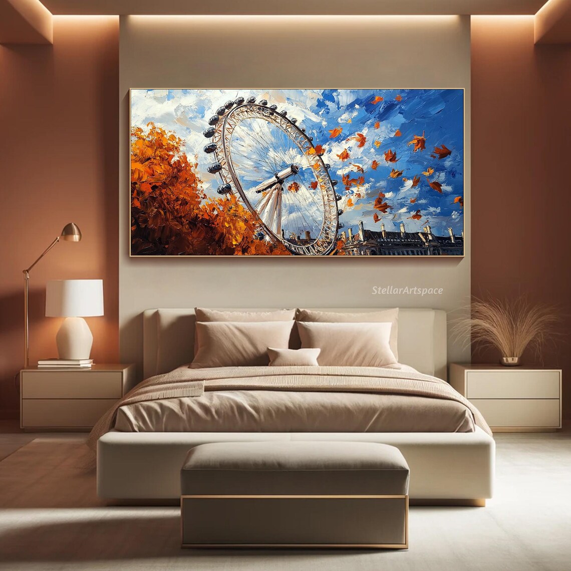 London Eye Autumn Falling Leaves Blue Sky Cityscape Travel Poster - Image 4