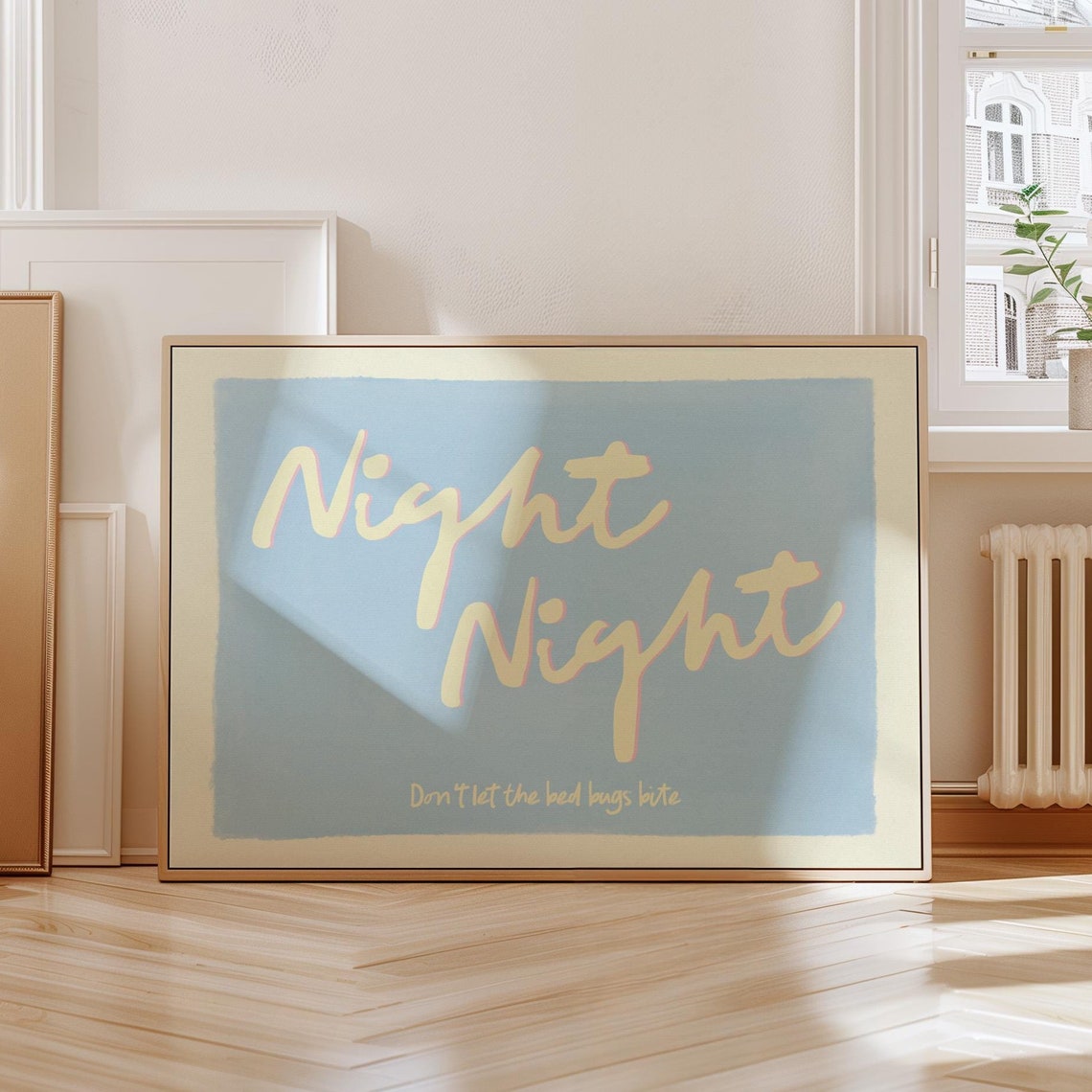 Night Night Do Not Let The Bed Bugs Bite Blue Script Wall Art