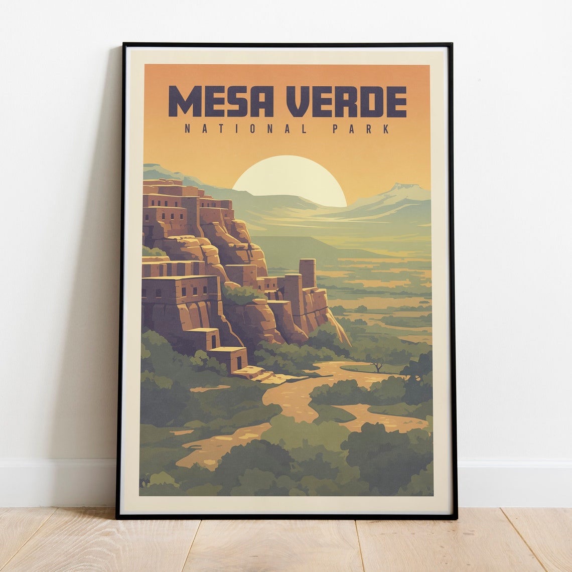 Mesa Verde National Park Ancient Cliff Dwelling Sunset Vintage Poster - Image 2