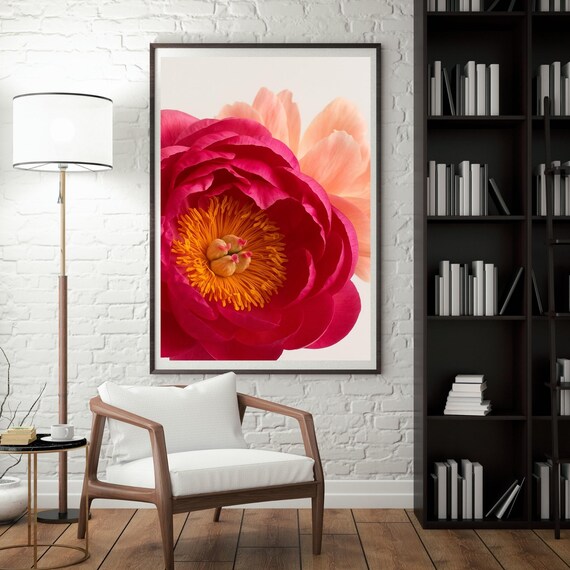 Pink Peony Wall Art Botanical Flower Printmodern Floral Downloadbold Bloom Poster Minimalist Artpeony Print