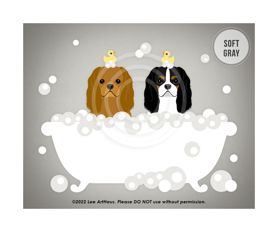 Two Cavalier King Charles Spaniels Pink Bubble Bath Tub Poster - Image 3