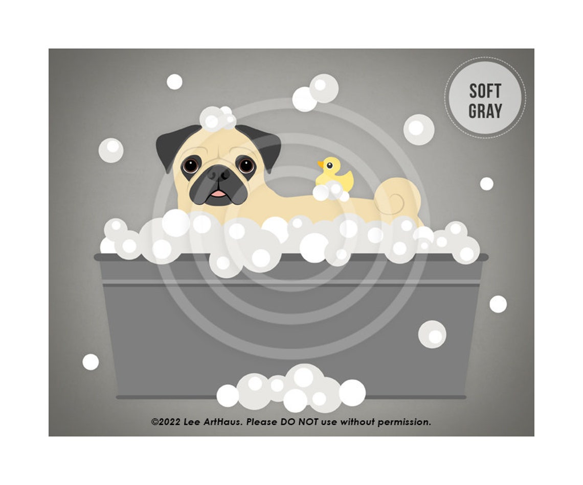 Fawn Pug Bubble Bath Gray Metal Tub Duck Bright Teal Bathroom Poster - Image 3