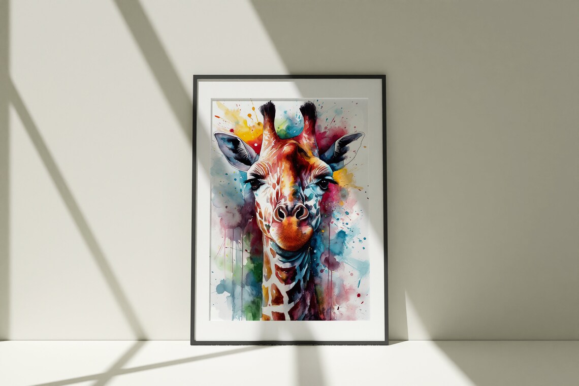 Giraffe Face Watercolor Splash Safari Wildlife Portrait Poster - Image 5