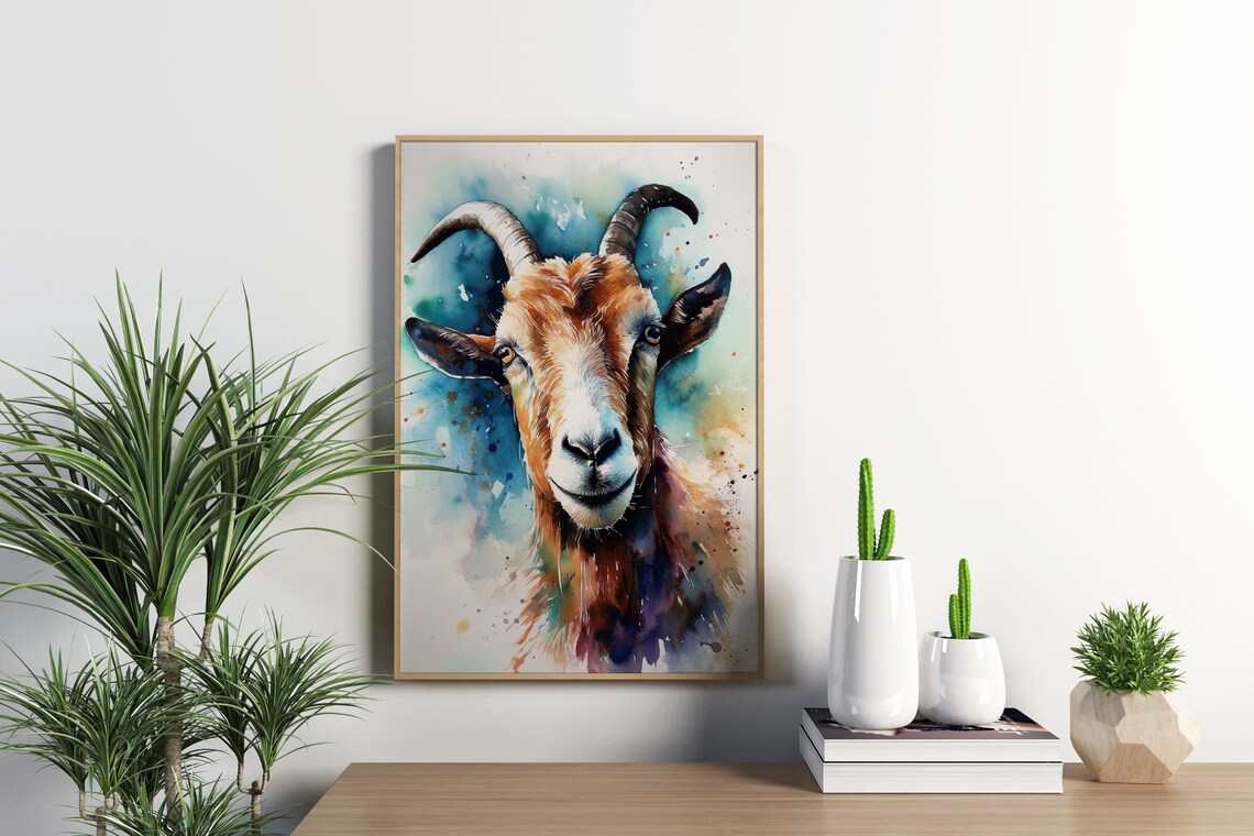 Goat Watercolor Portrait Brown Farm Animal Splash Art Poster - Image 4