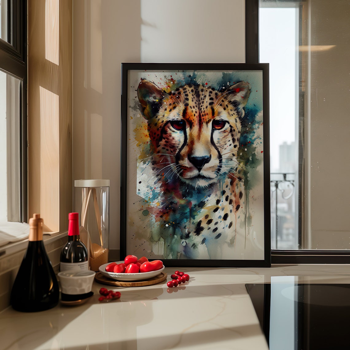 Cheetah Face Front View Watercolor Wildlife Big Cat Art Poster - Image 5