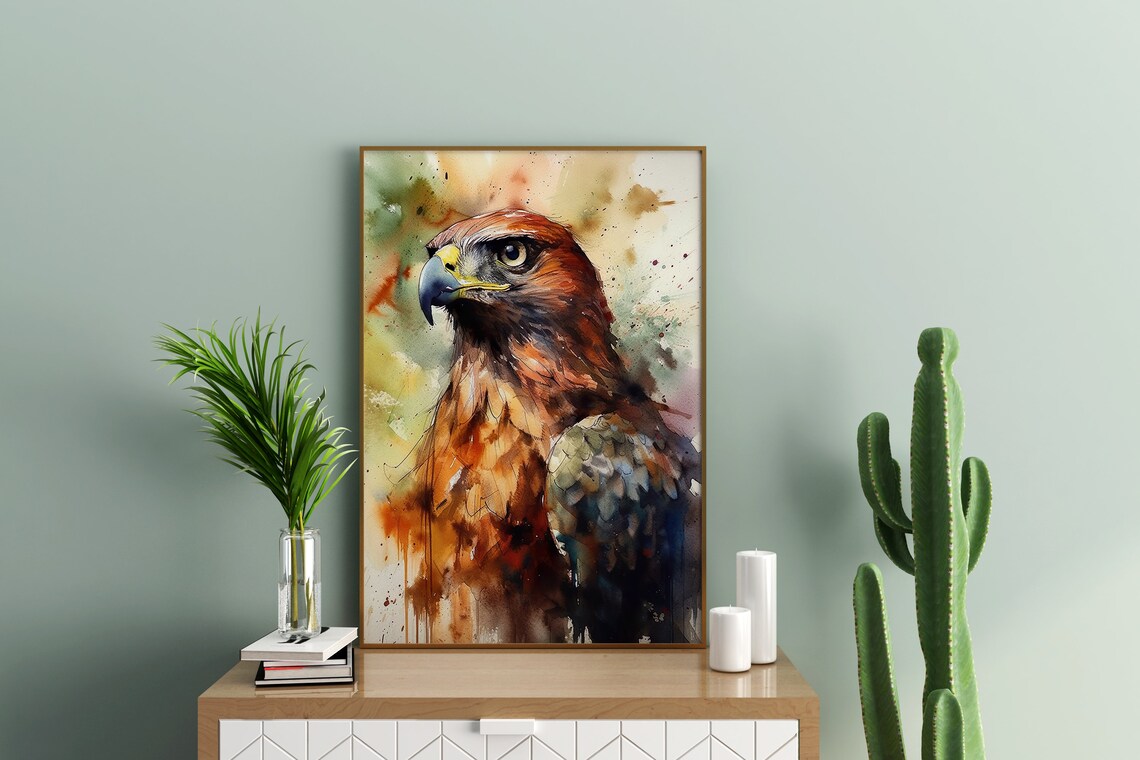 Hawk Watercolor Portrait Brown Raptor Bird of Prey Art Poster - Image 3