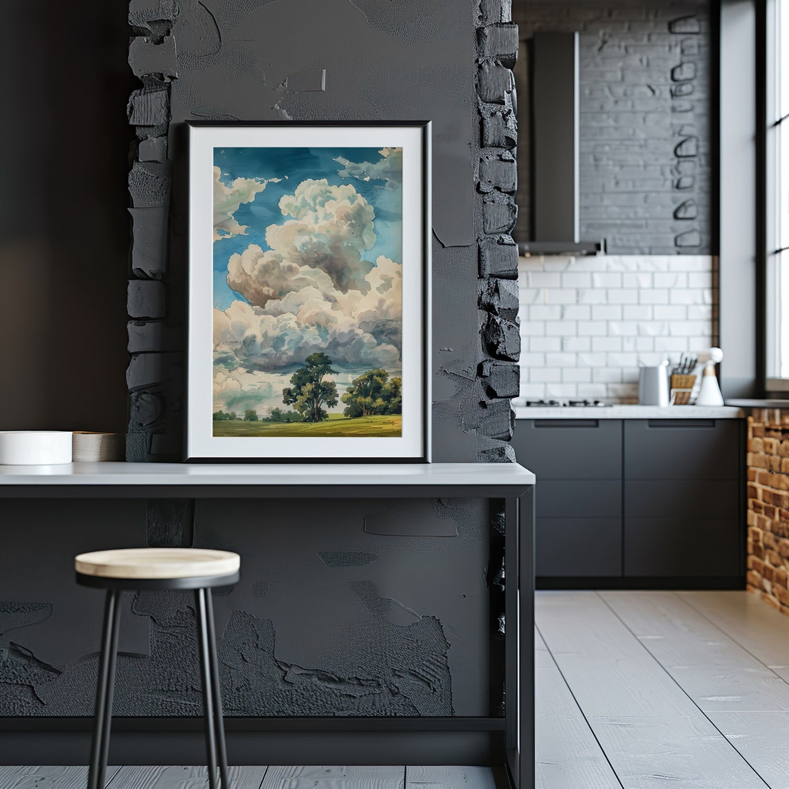 Dramatic Clouds Watercolor Sky Landscape Nature Scene Poster - Image 4