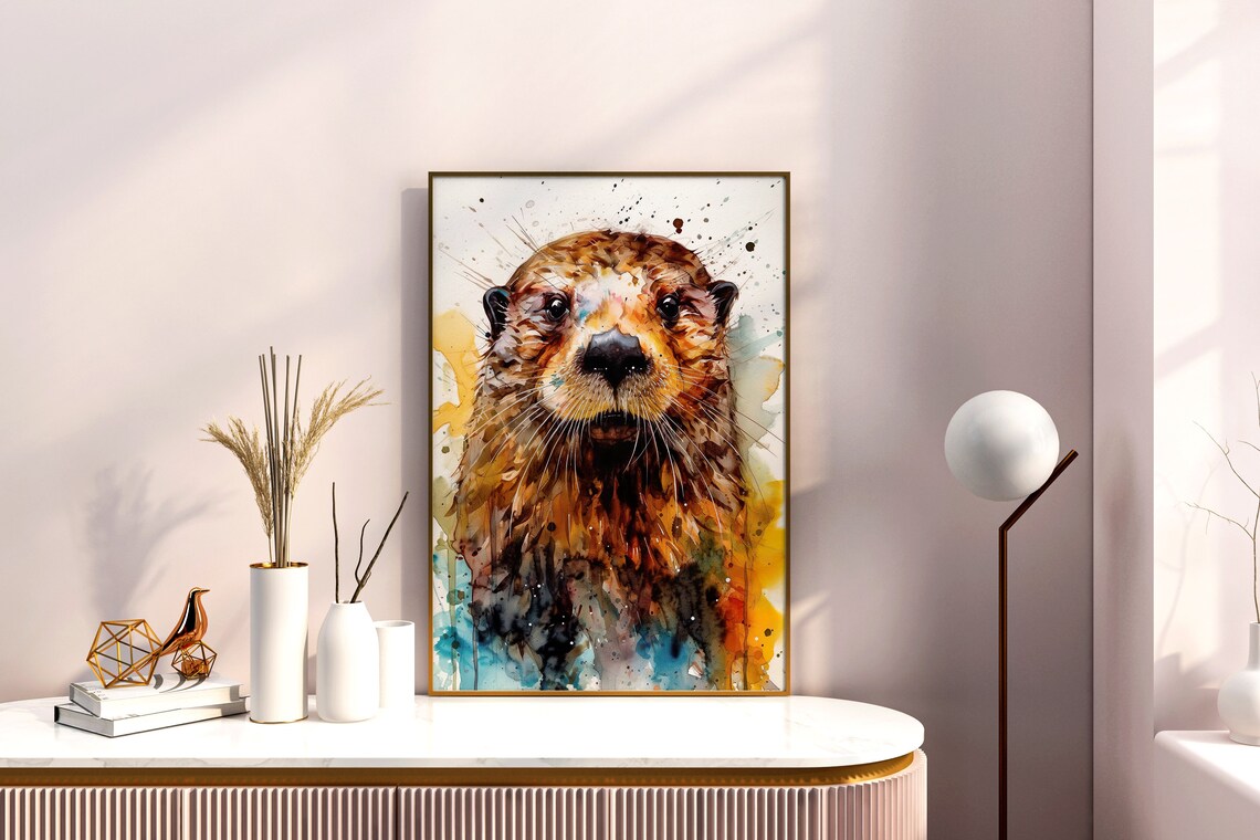 Sea Otter Portrait Colorful Watercolor Ocean Animal Art Poster - Image 5