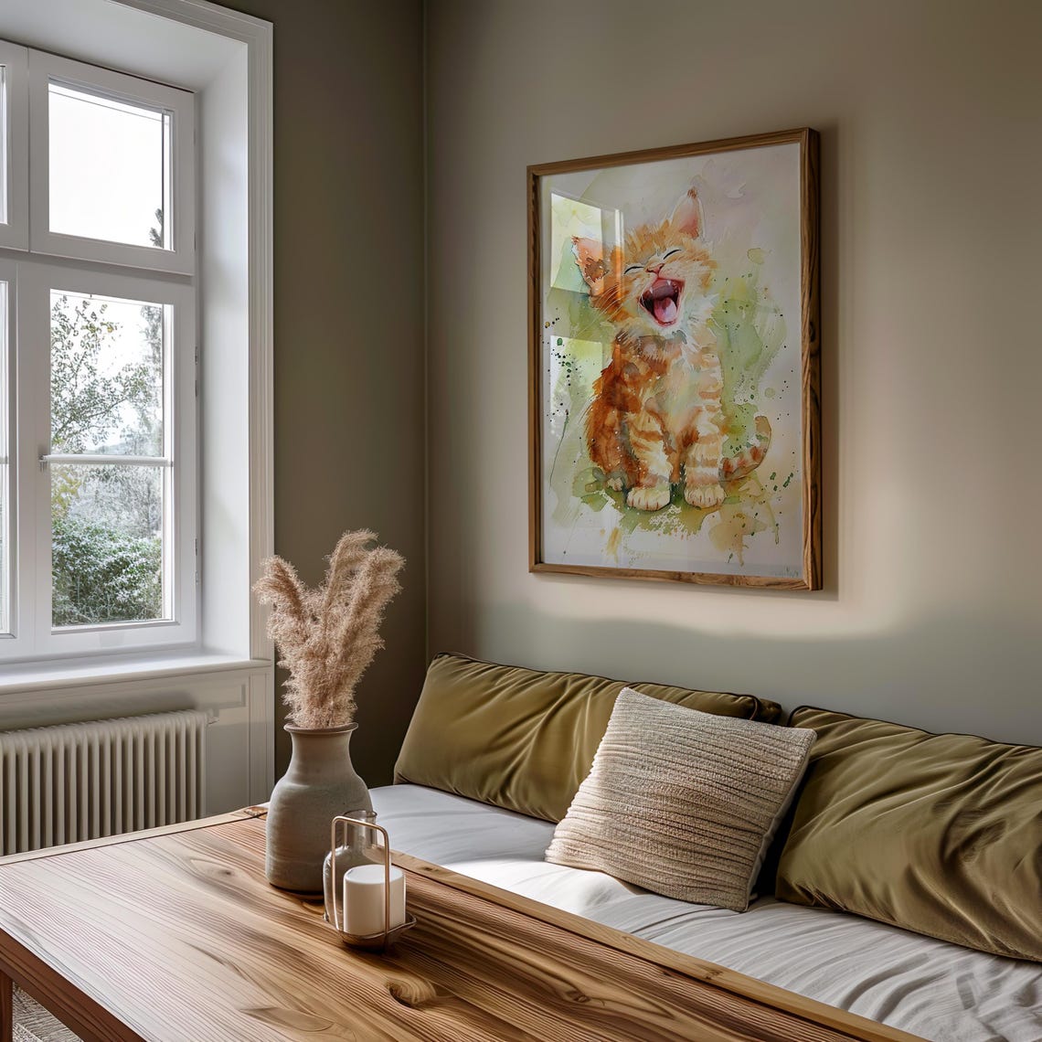 Orange Tabby Kitten Watercolor Laughing Playful Cat Art Poster - Image 4