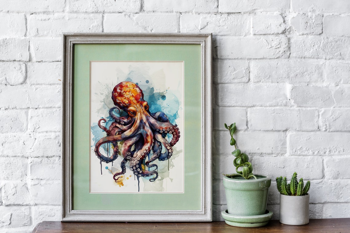 Octopus Colorful Watercolor Art Tentacles Sea Creature Splash Poster - Image 5
