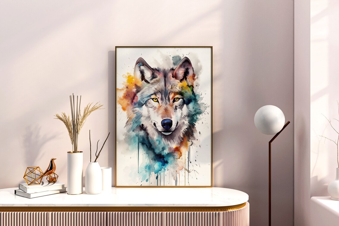 Colorful Wolf Watercolor Portrait Wild Animal Wildlife Poster - Image 4
