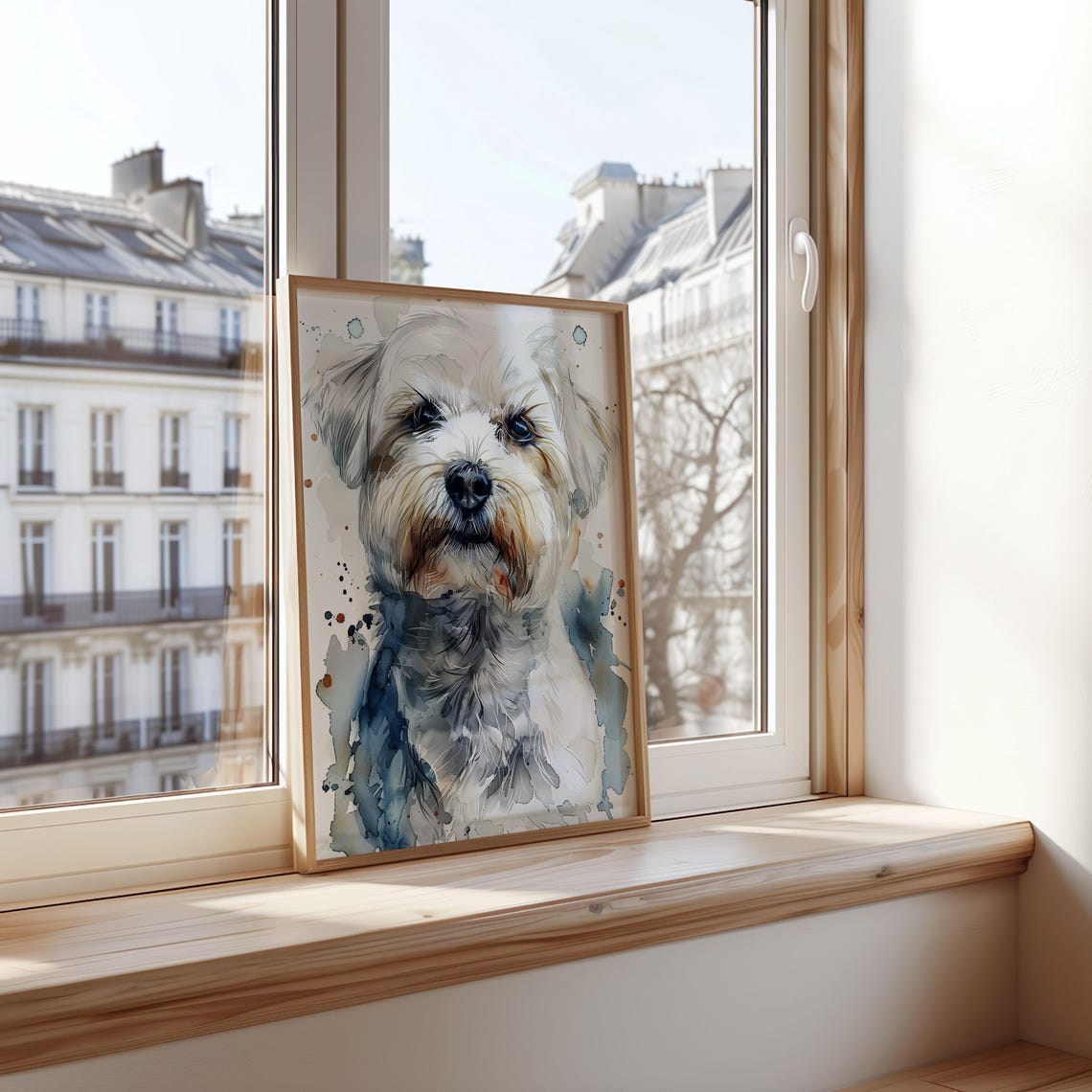 Small White Dog Watercolor Portrait Fluffy Puppy Pet Painting Poster - Image 4