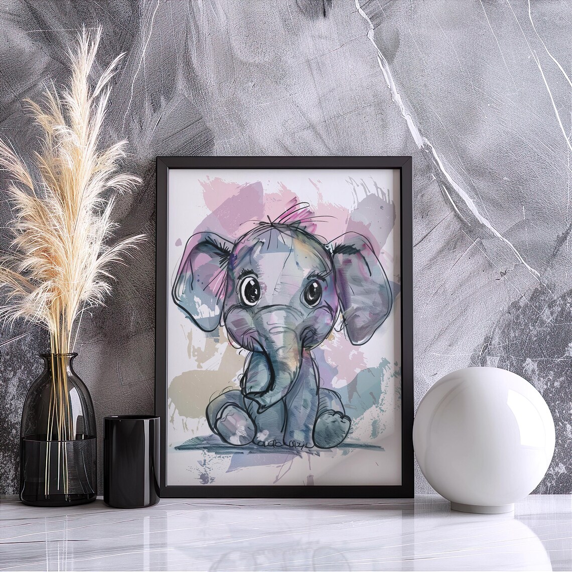 Baby Elephant Watercolor Nursery Cute Kids Room Sweet Art Poster - Image 2