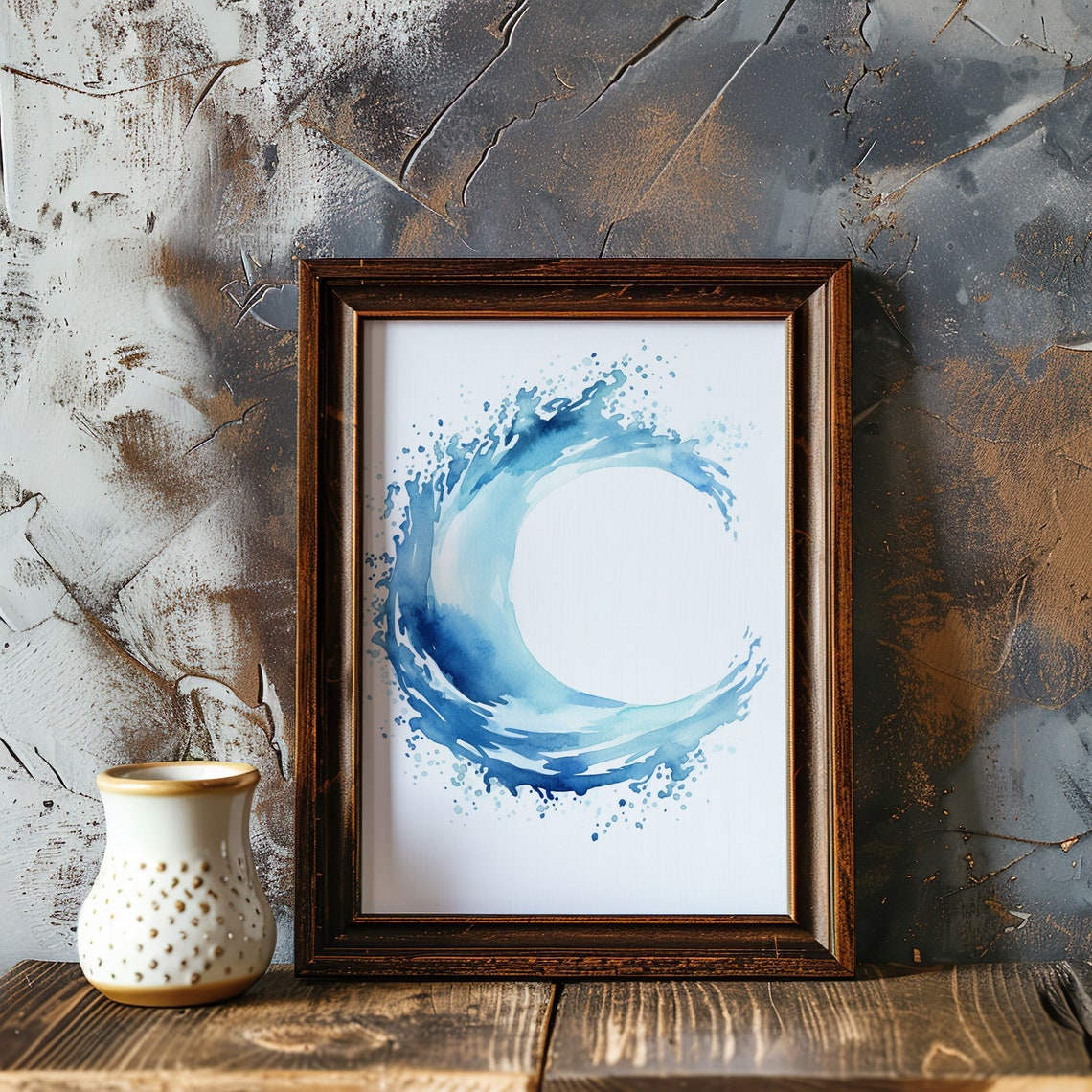 Blue Watercolor Wave Enso Circle Minimalist Zen Ocean Poster - Image 3