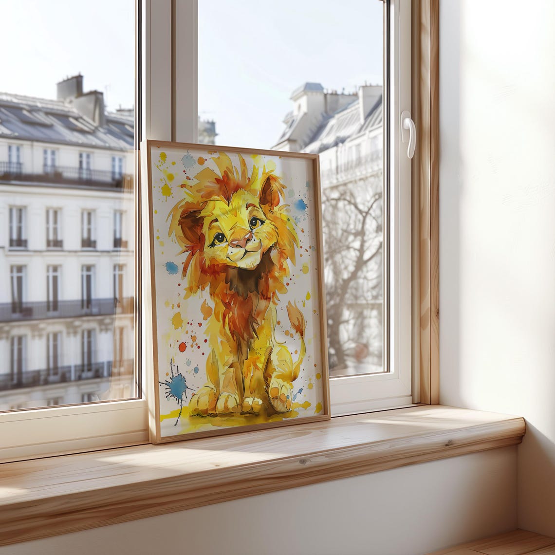 Cute Lion Cub Cartoon Watercolor Nursery Kids Playful Art Poster - Image 5
