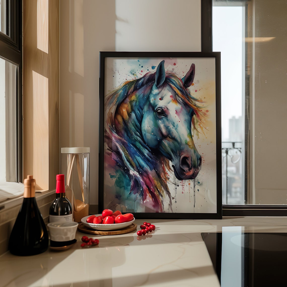 Colorful Rainbow Watercolor Horse Portrait Splash Art Poster - Image 3