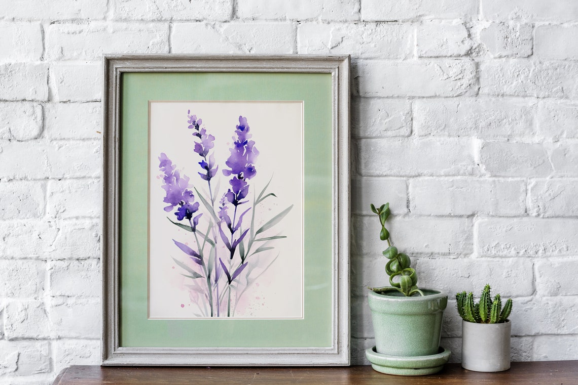 Purple Lavender Watercolor Flowers Minimalist Botanical Art Poster - Image 4