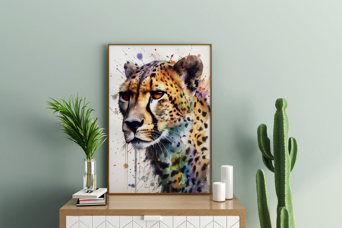 Cheetah Face Watercolor Spotted Big Cat Portrait Splash Poster - Image 3