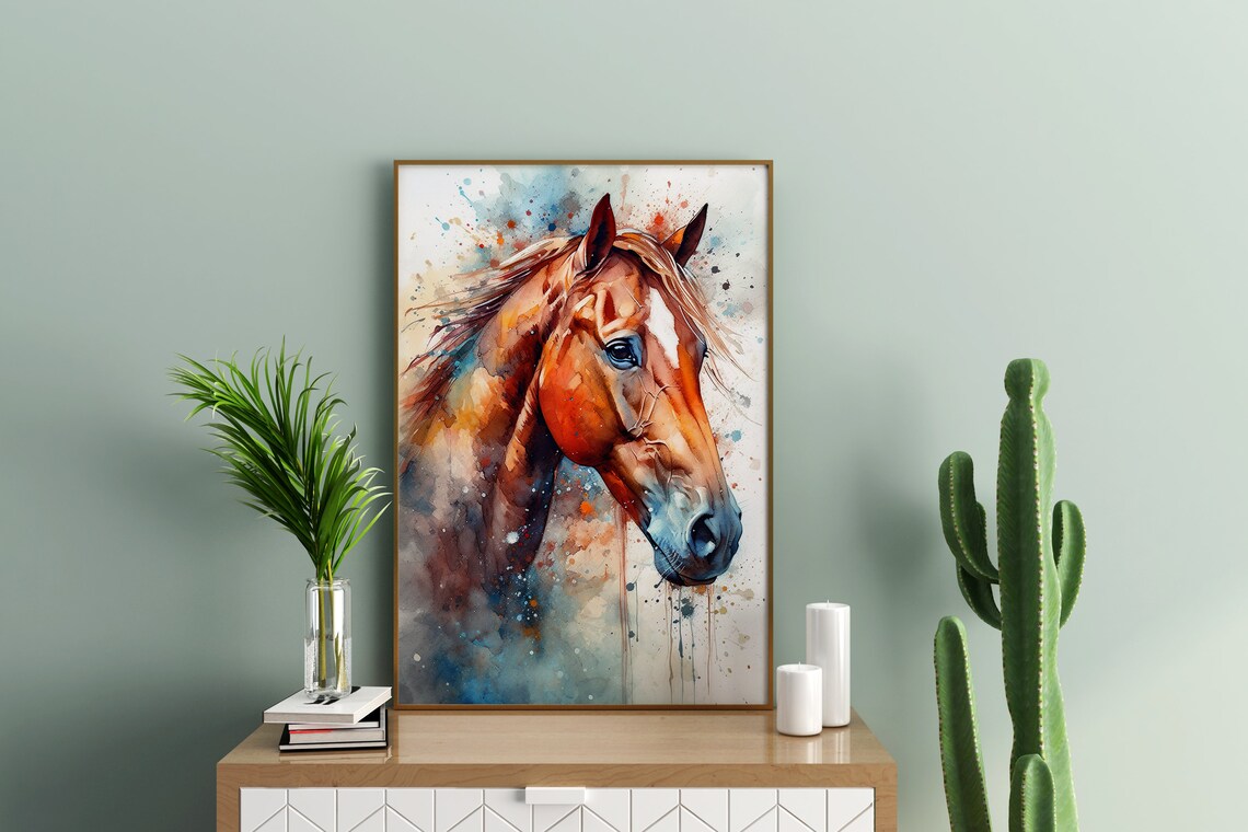 Horse Painting Wall Art Poster Gift Watercolor Colorful Animal Painting Illustration Nature Wall Art Home Decor Print - Image 3