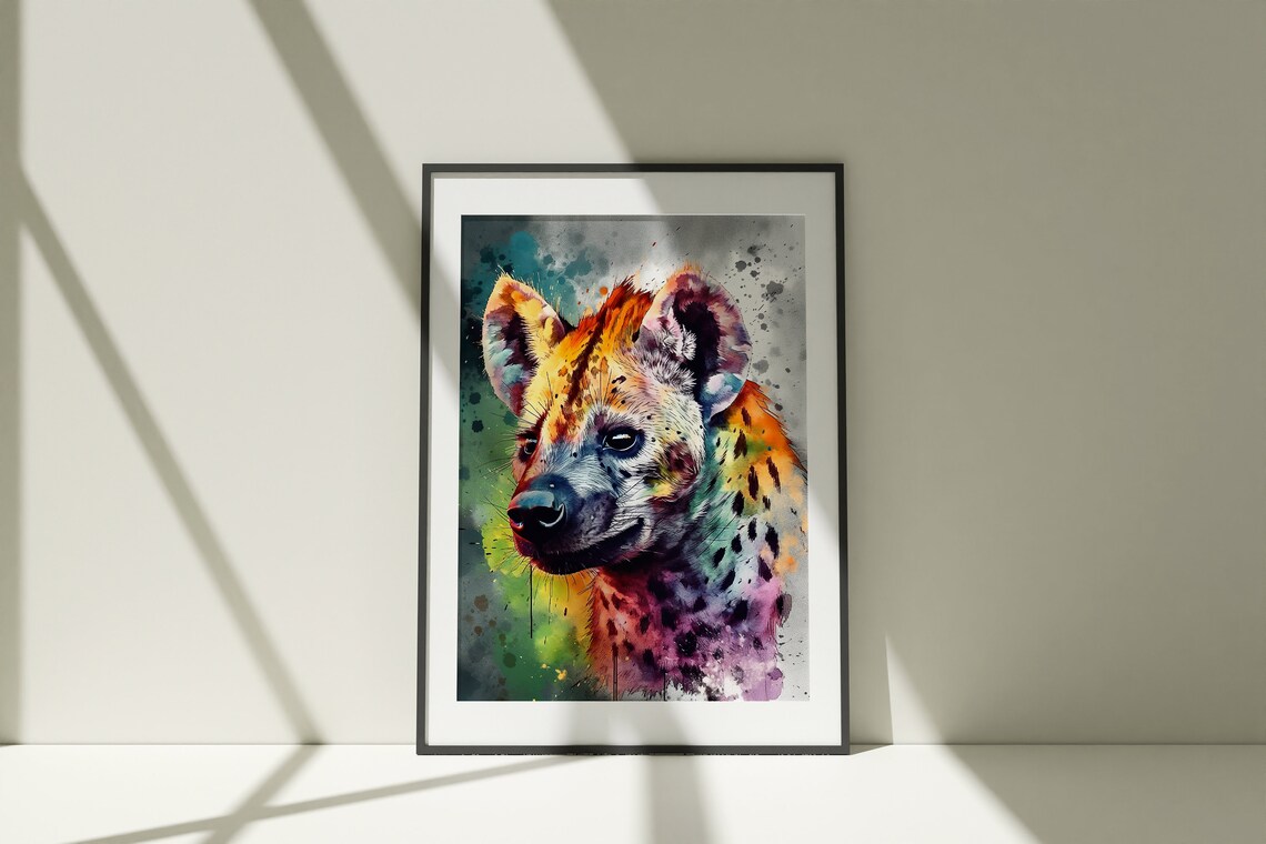 Colorful Hyena Watercolor Portrait Wild African Animal Art Poster - Image 4