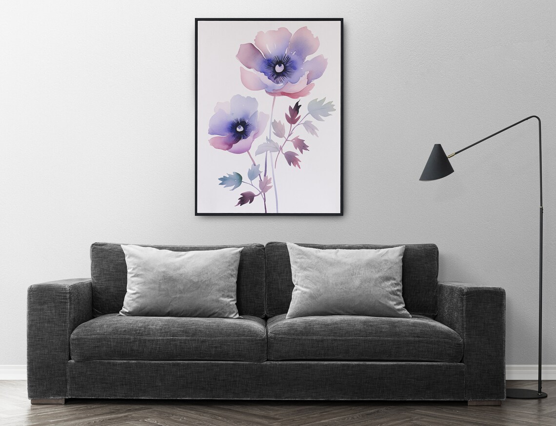 Purple Floral Watercolor Portrait Elegant Blooming Flower Art Poster - Image 5