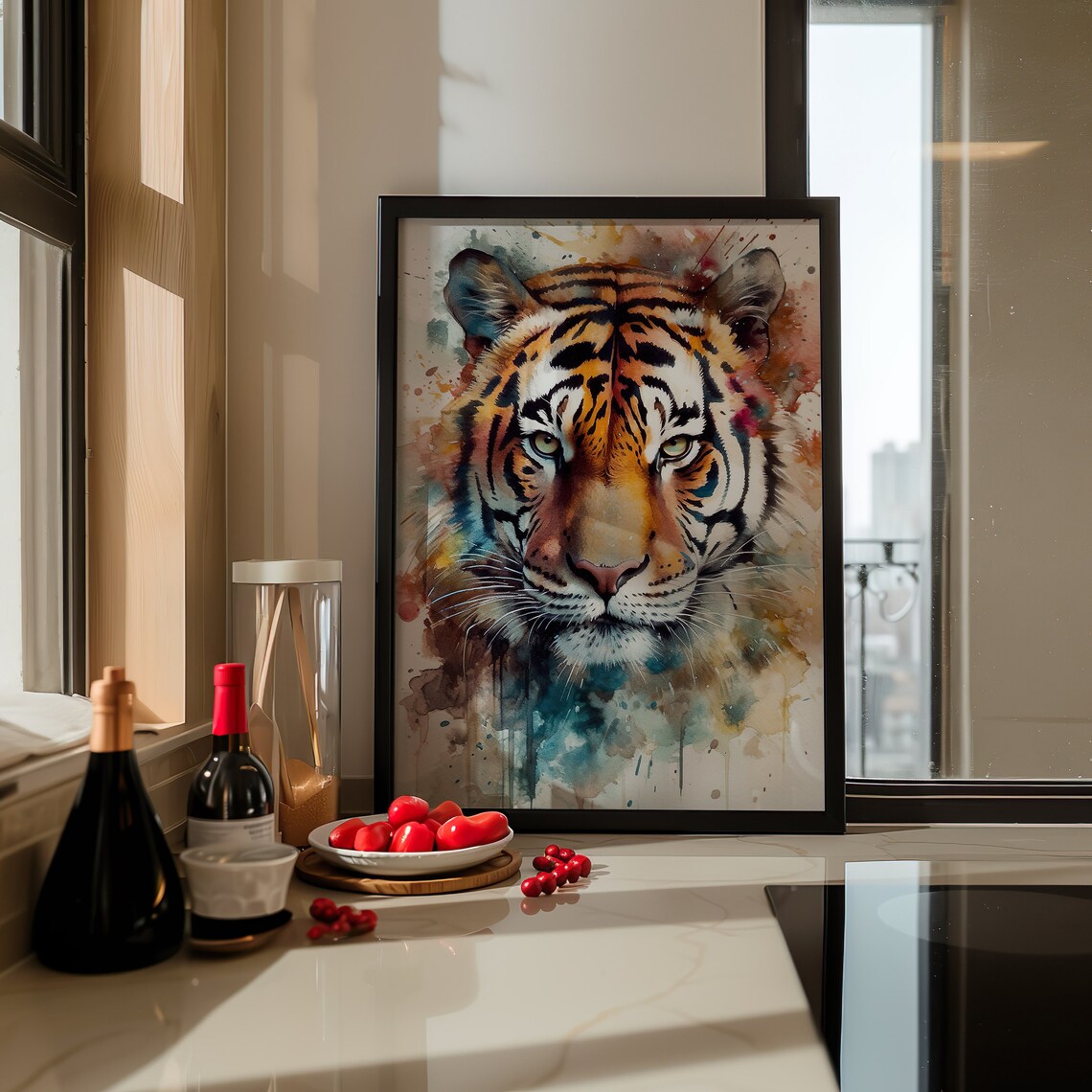 Majestic Tiger Face Colorful Watercolor Big Cat Portrait Poster - Image 4