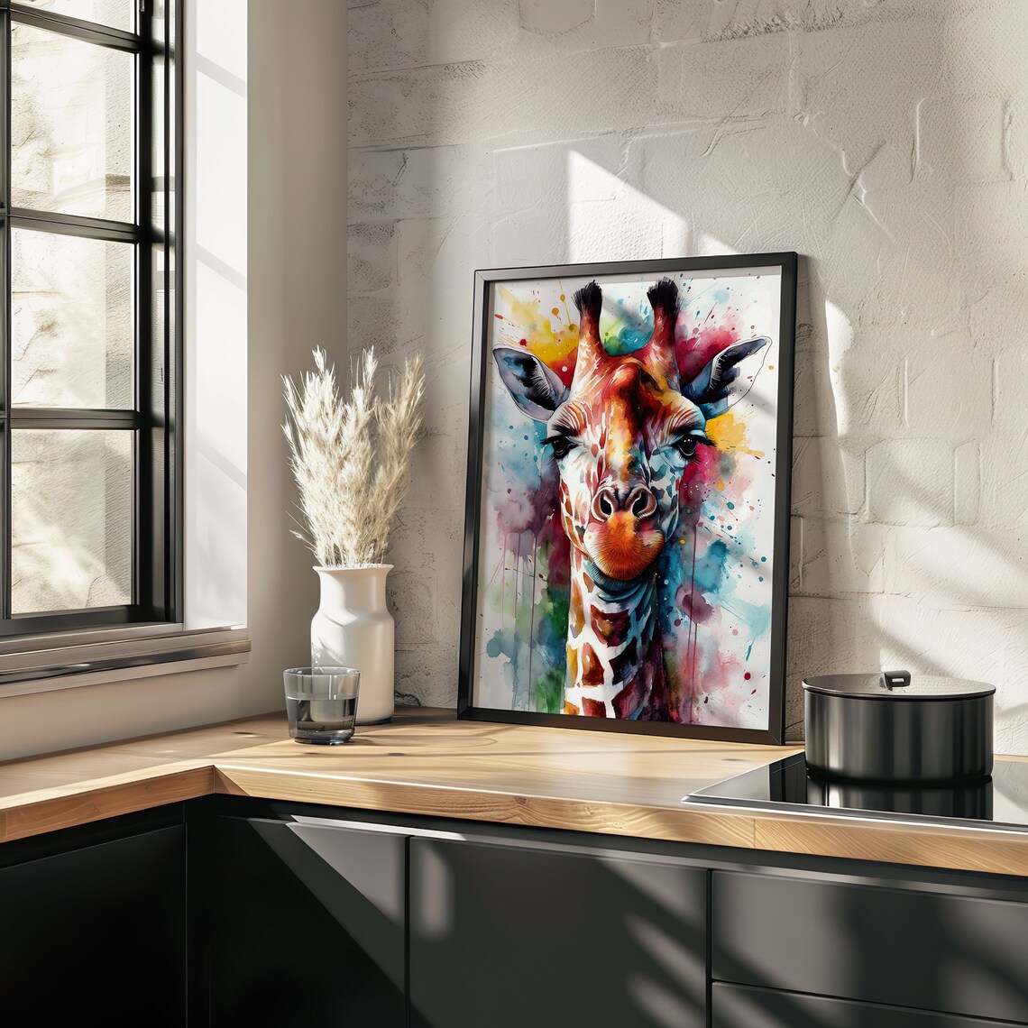 Giraffe Face Watercolor Splash Safari Wildlife Portrait Poster - Image 3