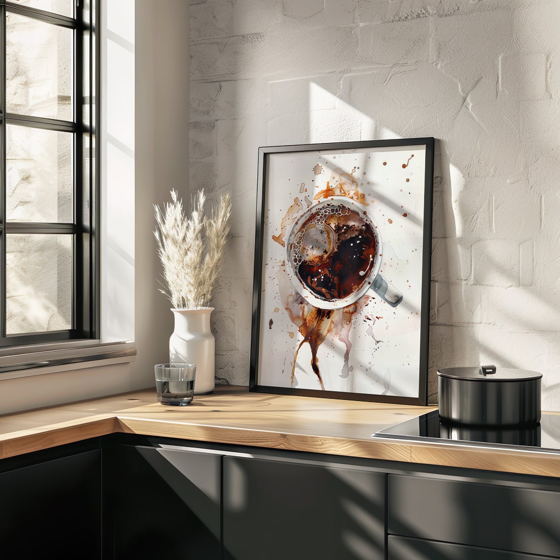 Black Coffee Overhead Watercolor Artistic Splash Modern Art Poster - Image 4