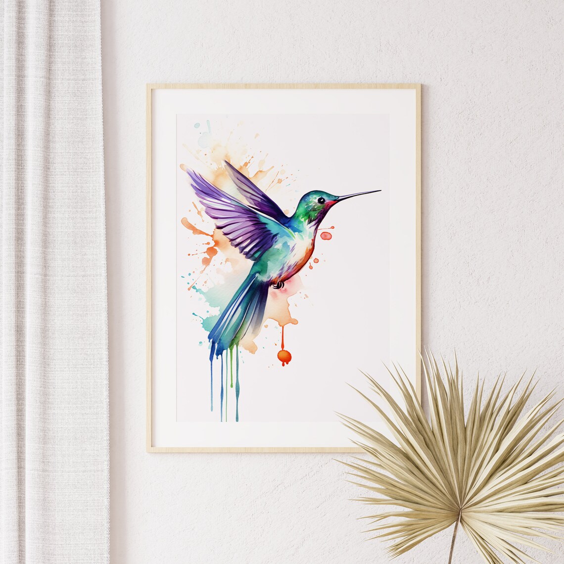 Vibrant Purple Hummingbird Watercolor Splash Flying Bird Art Poster - Image 2