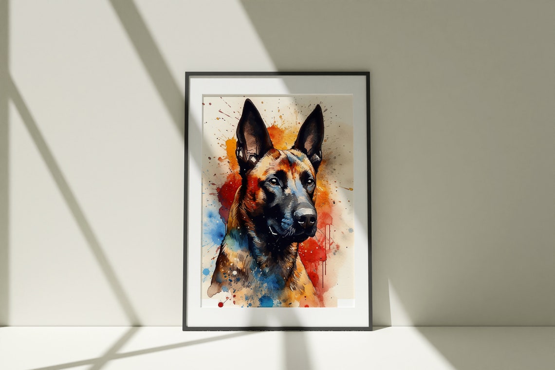 Belgian Malinois Dog Portrait Colorful Watercolor Pet Art Poster - Image 3