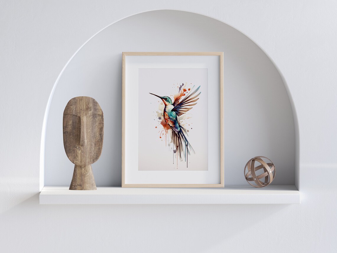 Colorful Hummingbird Watercolor Splash Flying Bird Art Poster - Image 3