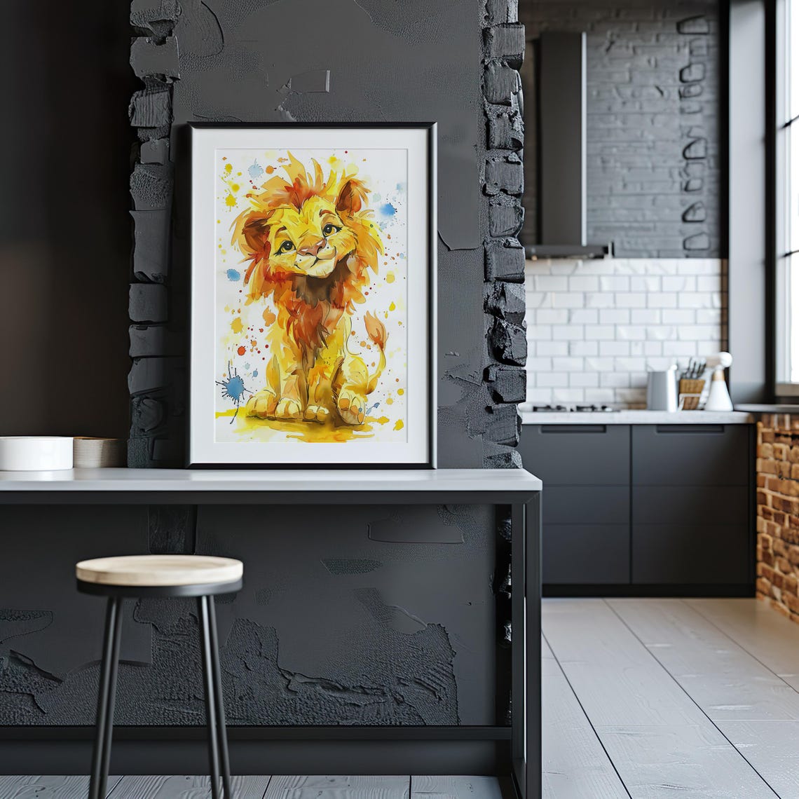 Cute Lion Cub Cartoon Watercolor Nursery Kids Playful Art Poster - Image 4