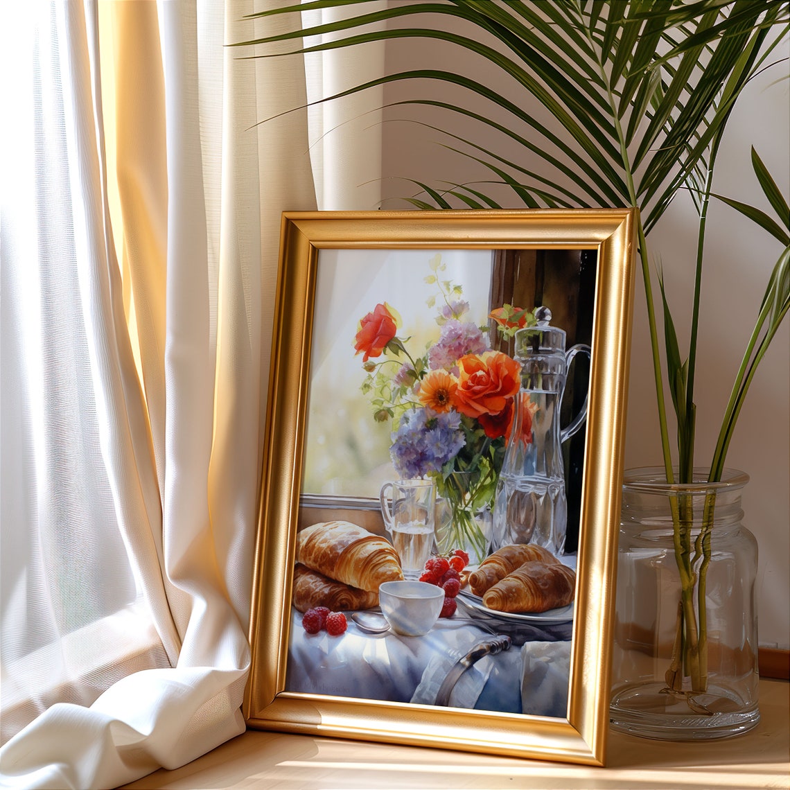 French Breakfast Still Life Croissants Watercolor Kitchen Art Poster - Image 5