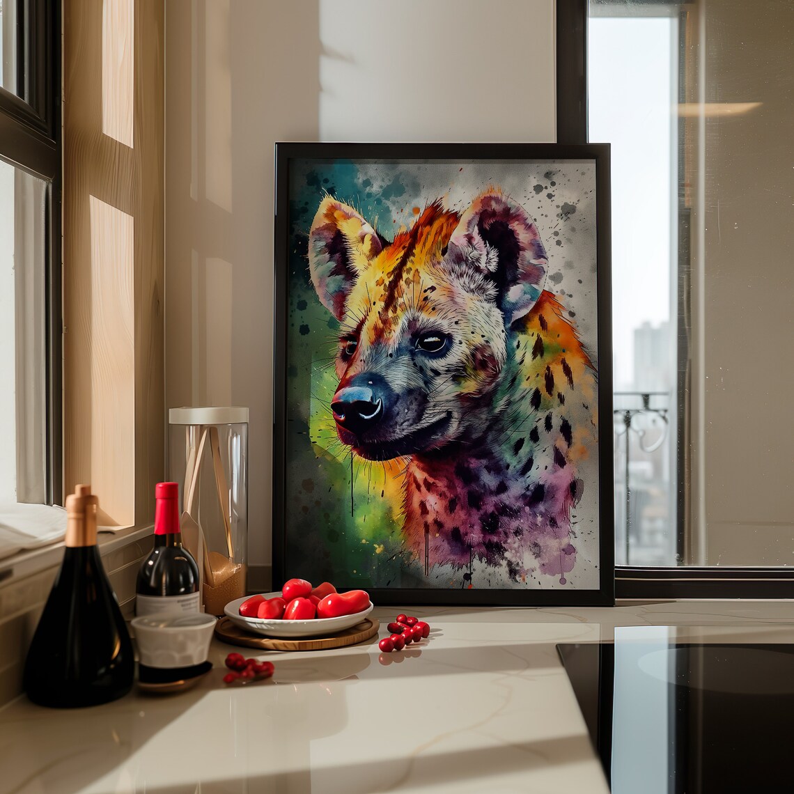 Colorful Hyena Watercolor Portrait Wild African Animal Art Poster - Image 3