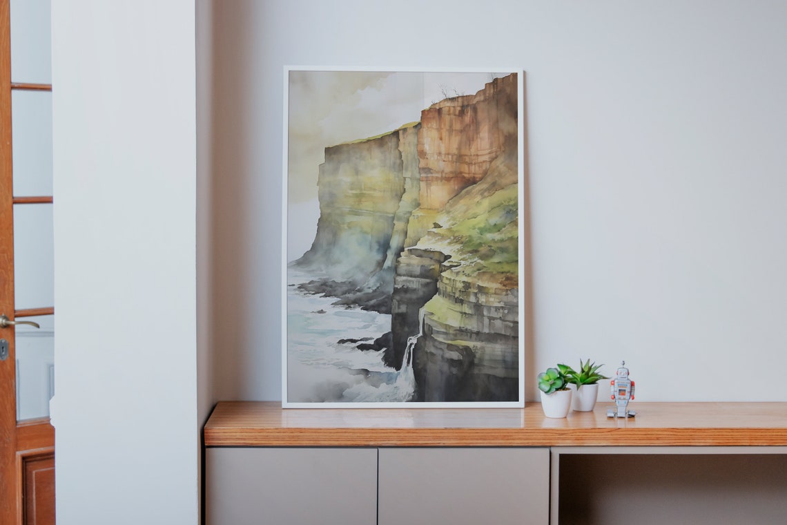 Cliffs of Moher Watercolor Sea Cliffs Ireland Coastal Art Poster - Image 3