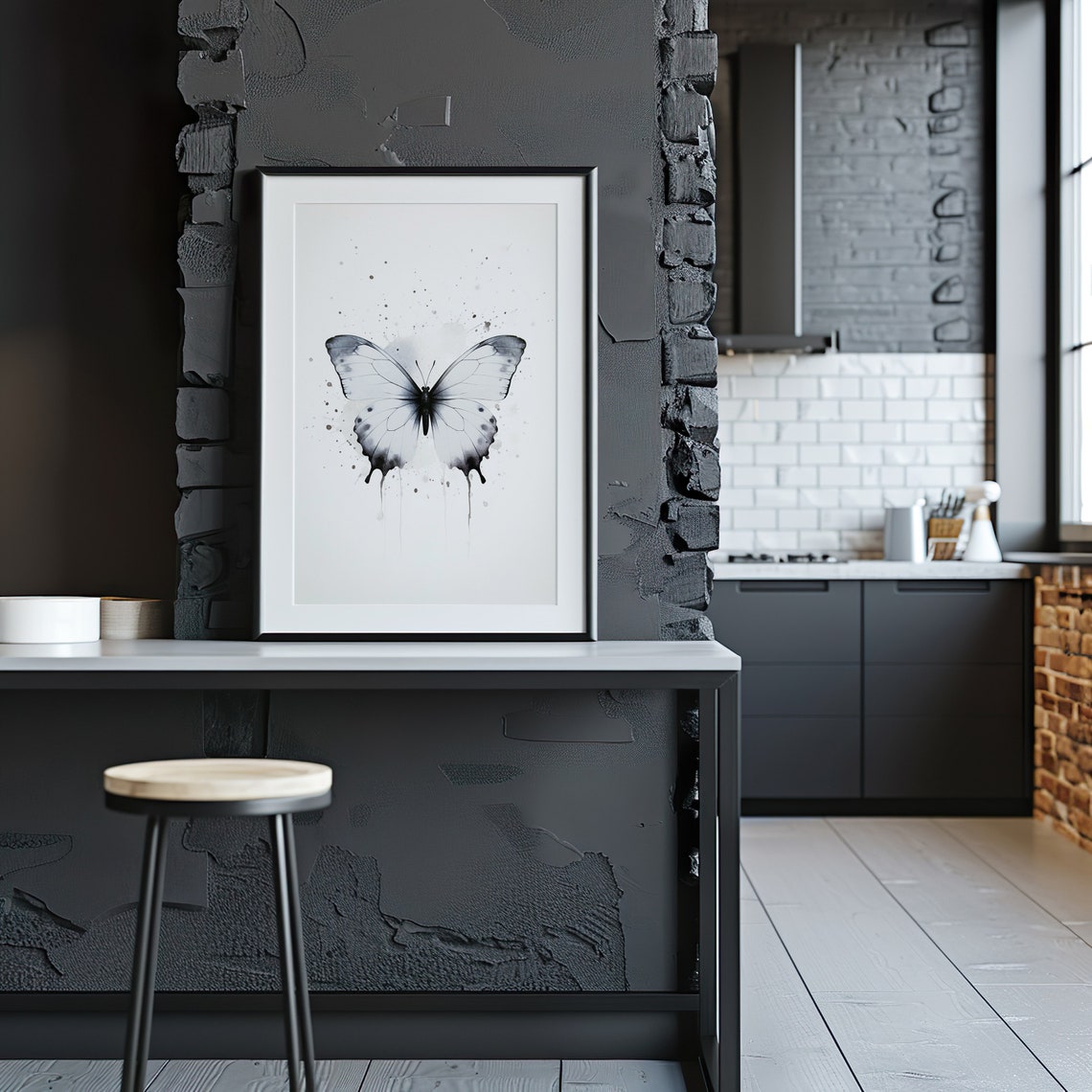 Black White Butterfly Watercolor Monochrome Insect Wing Poster - Image 3